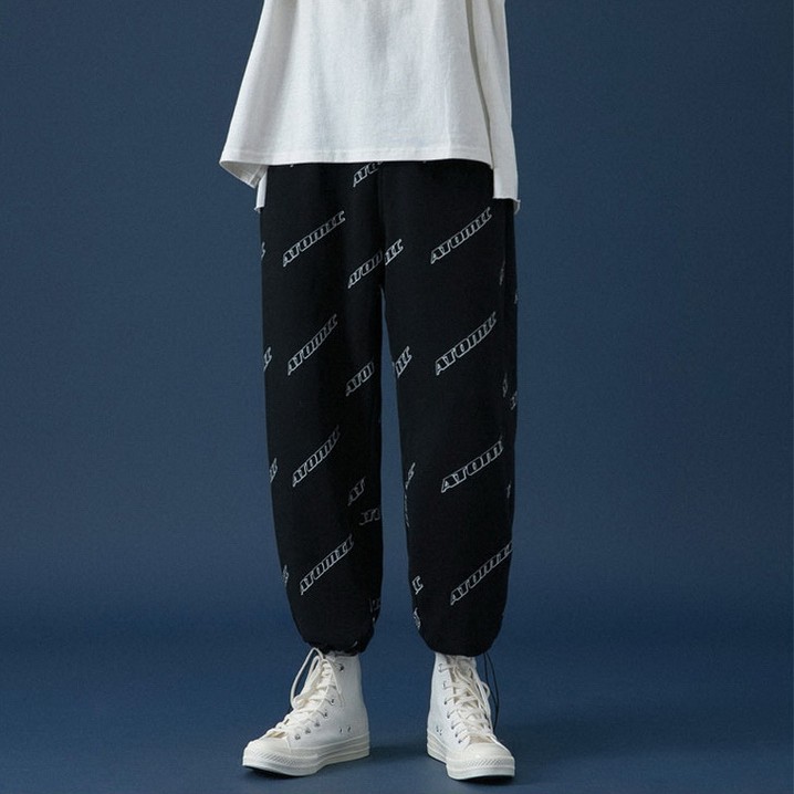 Quần ống rộng in họa tiết chữ phong cách hiphop Hàn Quốc cá tính cho nam nữ