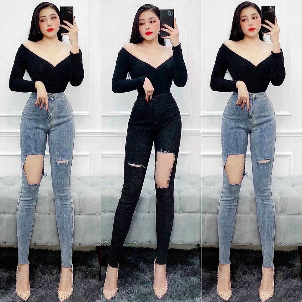 Quần jean lưng cao siêu co giãn khoét ống- loại 1- giá sĩ bao đẹp- bao giá thị trường- khosigiahuy