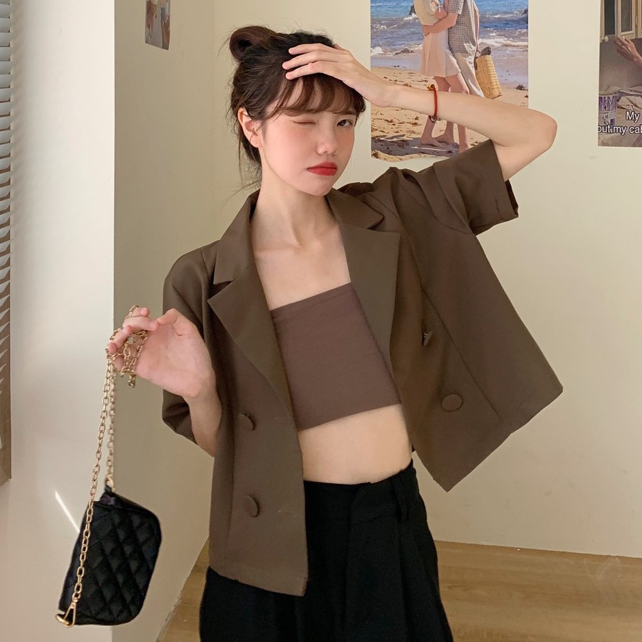 New Korean version Crop top suit +Vest 2-piece set Women's fashion | BigBuy360 - bigbuy360.vn