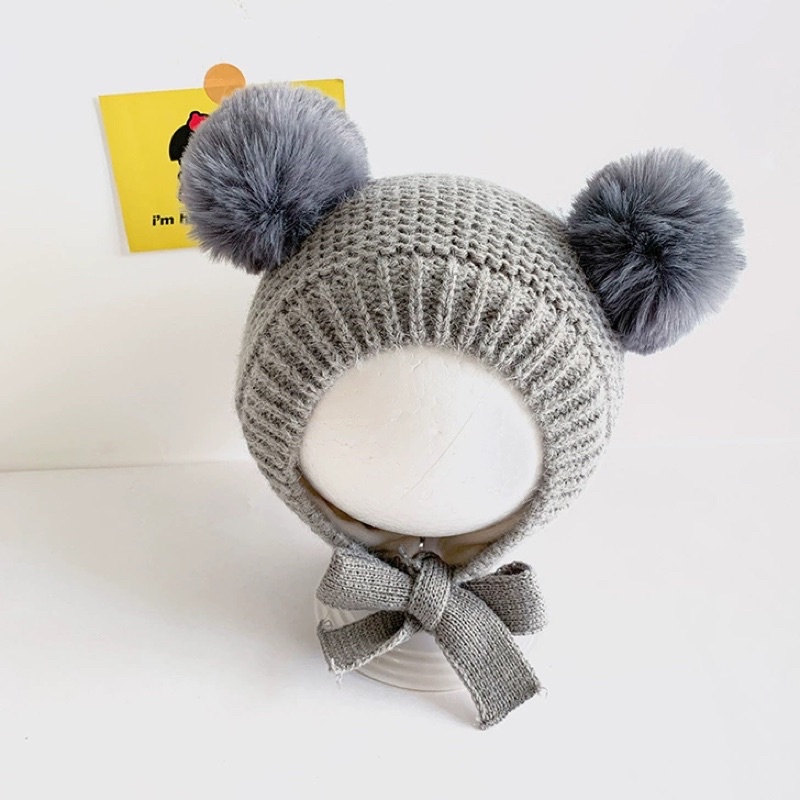 Mũ len tuần lộc, cục bông mùa đông xinh xắn cho bé trai bé gái 6-24 tháng