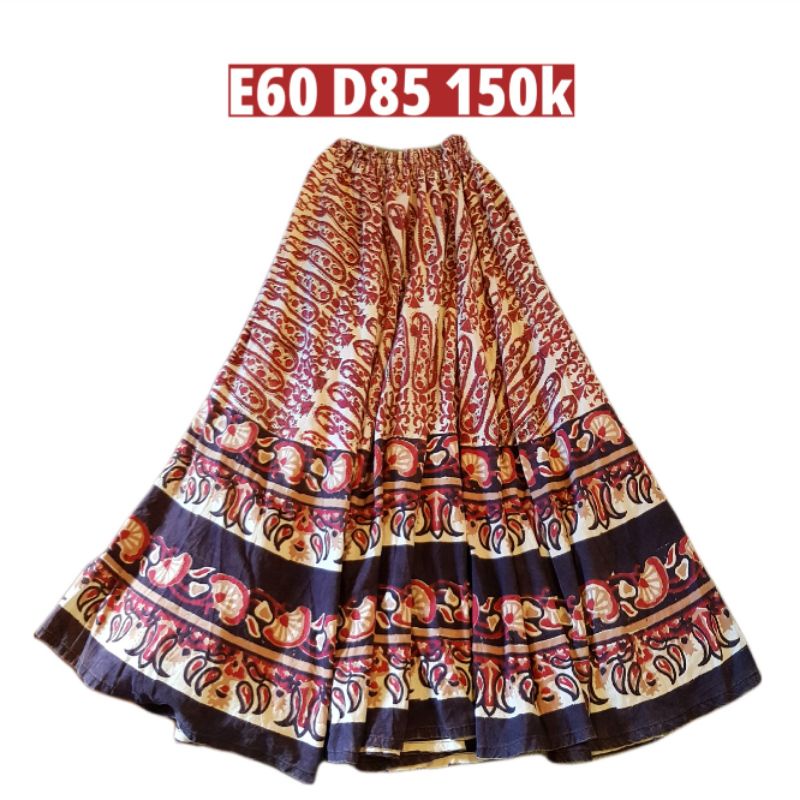 Chân váy dài họa tiết Boho thổ cẩm lưng thun