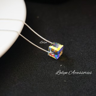 [ẢNH THẬT] Dây chuyền khối pha lê Áo vuông lấp lánh màu Crystal Aurora ánh xà cừ N013
