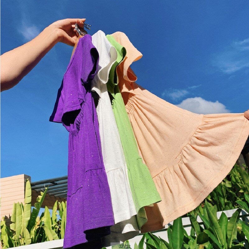 VL43 Size90-130 Váy đầm bé gái (đầm thun gân mát lạnh) Thời trang trẻ Em hàng quảng châu