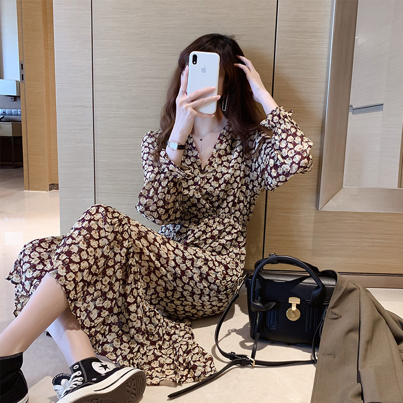 Đầm Chiffon Dài In Hoa Kiểu Pháp Thiết Kế Thanh Lịch Cho Nữ