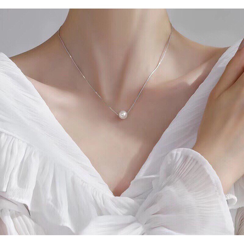 Dây chuyền liền mặt hạt Ngọc trắng nhân tạo bạc thật