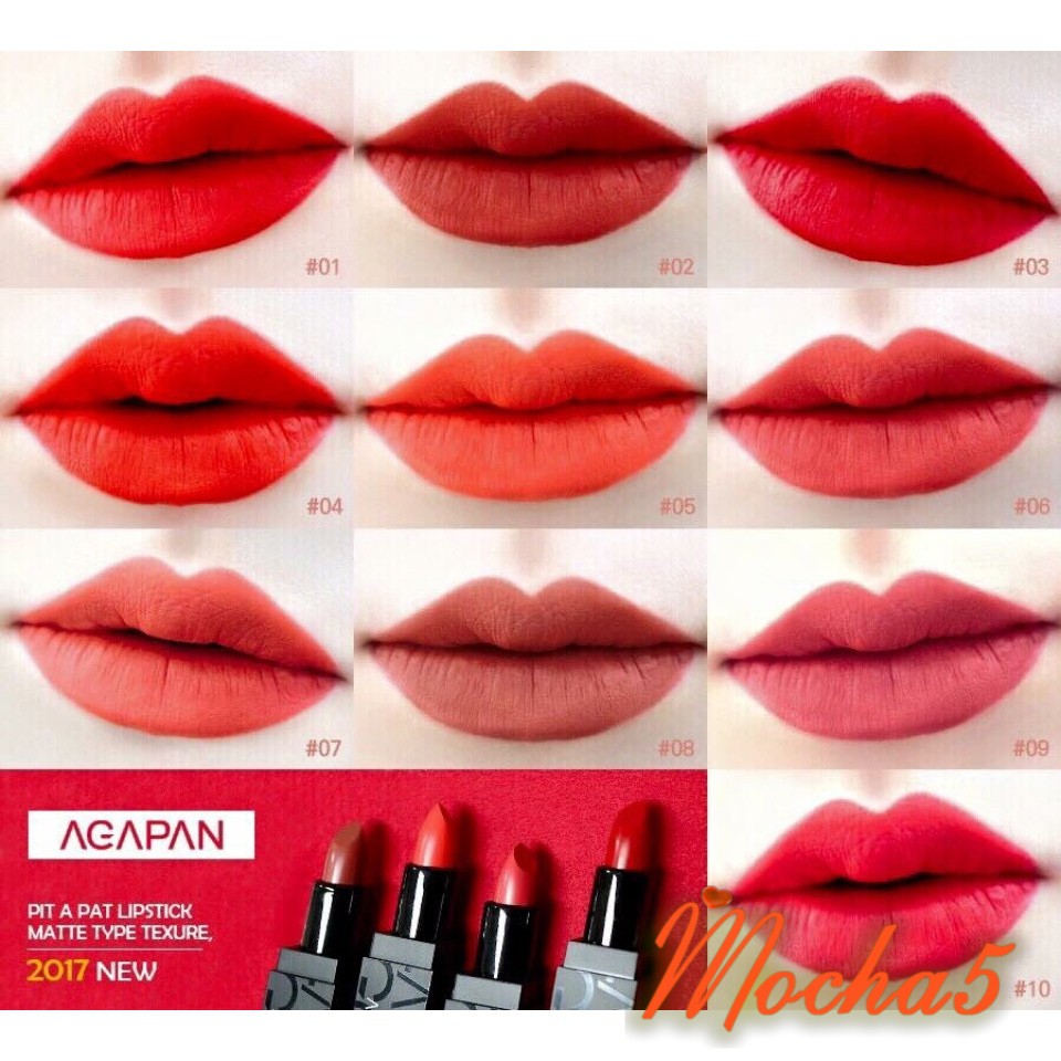 Son thỏi lì AGAPAN PIT A PAT Matte Lipstick mịn môi, mùi thơm đủ màu 01-13 [có bill]