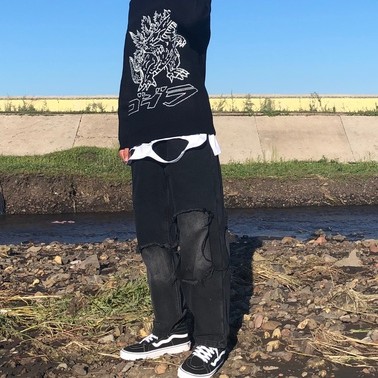 Quần bò unisex rách gối lớn size M L XL
