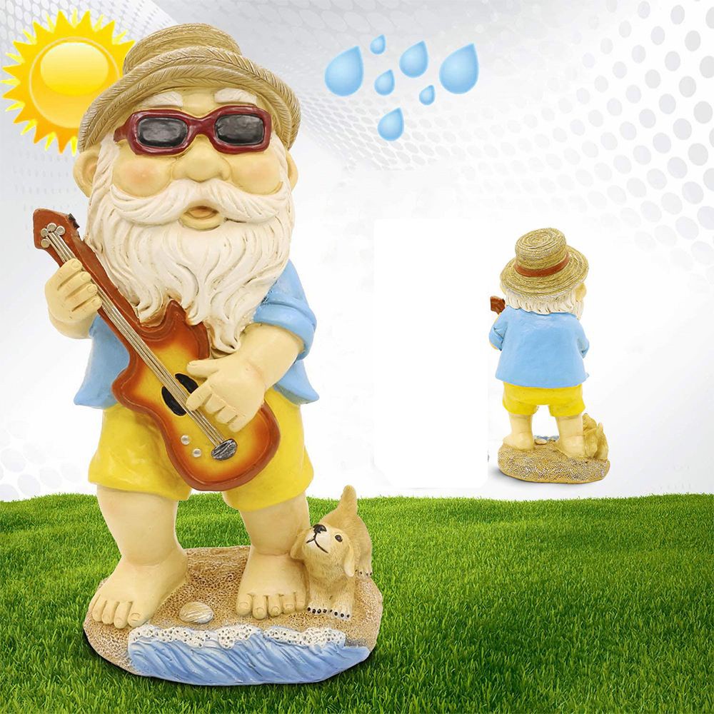 BEAUTY Home Hippie Gnome Statue with Guitar and Puppy Porch Outdoor/Indoor Decor Garden Sculpture Yard Balcony Colorful Art Decorations Patio Simmer Funny Lawn Figurine