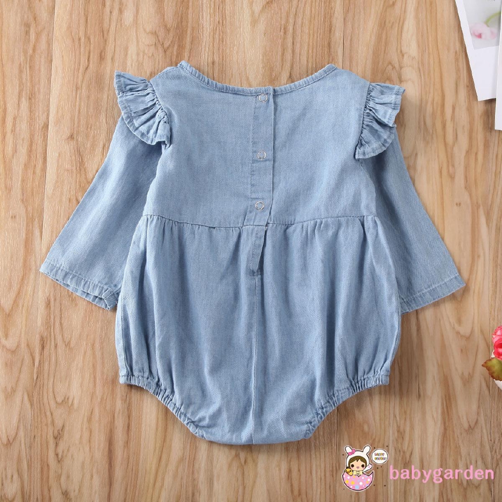 Bộ áo liền thân bằng vải denim dài tay in chữ &quot;Big Sister&quot; đáng yêu