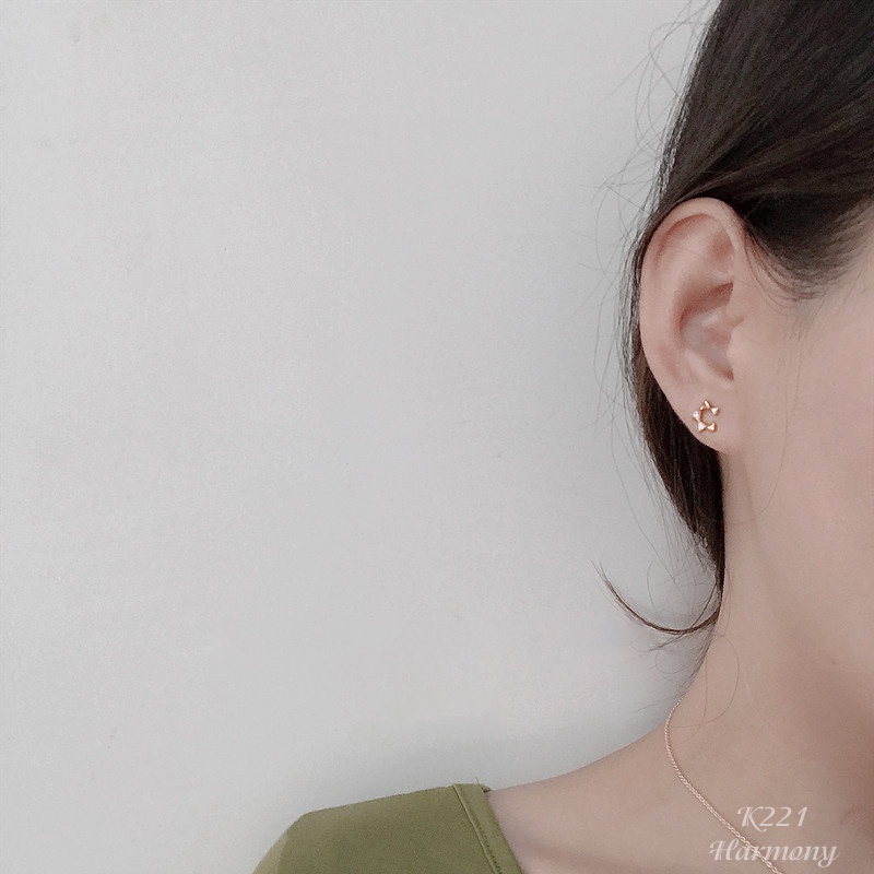 Khuyên tai nữ bạc hình ngôi sao đính đá mạ vàng Half Star 2 xinh xắn | HARMONY ACCESSORIES K221