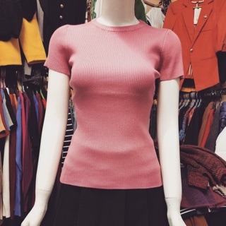 Áo len cotton cổ tròn kiềng ngắn tay