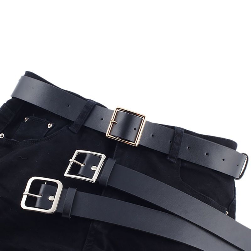 Thắt Lưng Da PU Màu Đen Khóa Vuông Thời Trang Cho Nữ