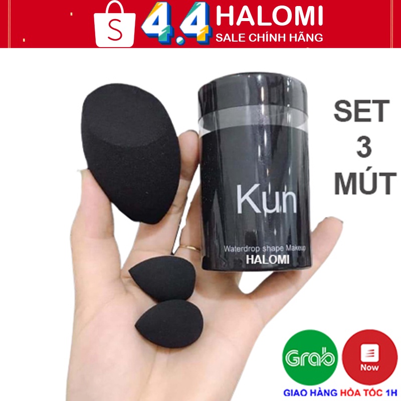 Bông mút tán nền Kun set gồm 3 chiếc siêu mịn bám phấn chính hãng HALOMI