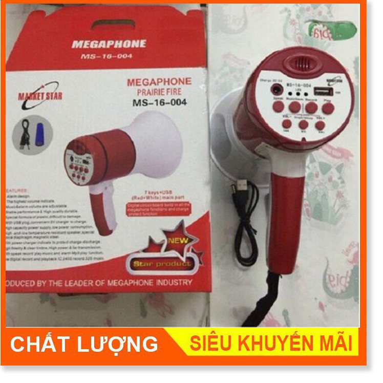 Loa Phóng Thanh Pin Sạc Cầm Tay  Megaphone MS16-003 Có Khe Cắn USB, Ghi Âm Phát Lại