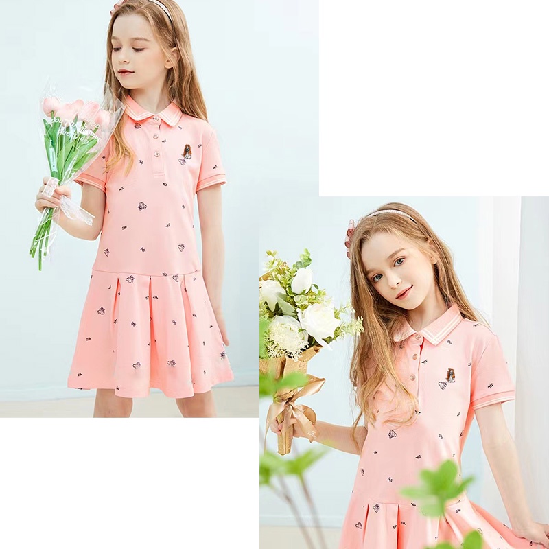 Đầm Thể Thao Màu Hồng Cổ Polo Dễ Thương Xinh Xắn Cho Bé Gái
