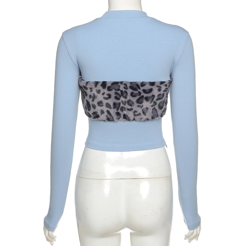 Áo Croptop Tay Dài Hoạ Tiết Da Báo Thiết Kế Đơn Giản Hợp Thời Trang