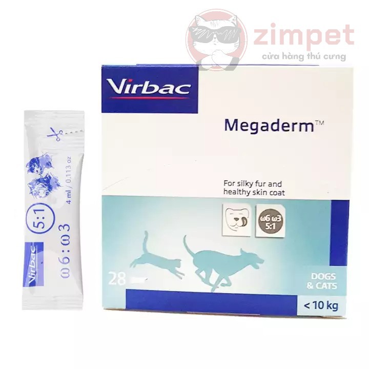 Hộp Gel dinh dưỡng Virbac Megaderm - 28 gói - Gel dưỡng mượt lông - Xuất xứ từ Pháp