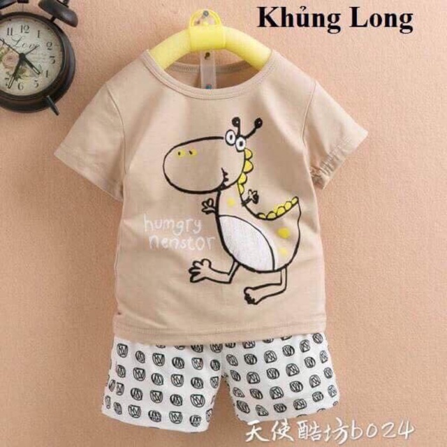 Bộ khủng long cotton thoáng mát cho bé