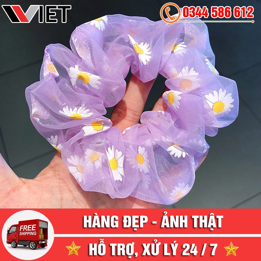 [DEAL HOT] Dây Buộc Tóc Scunchies Vải Hoa Cúc Phong Cách Hàn Quốc