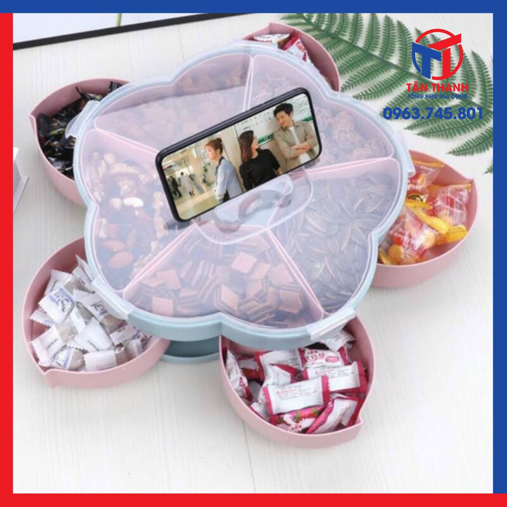 Khay mứt 2 tầng hoa mai 10 cánh có núm xoay cực đẹp