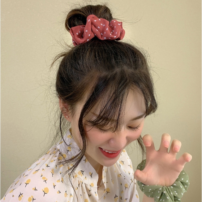 Dây buộc tóc Scrunchies Chiffon chấm bi HD47
