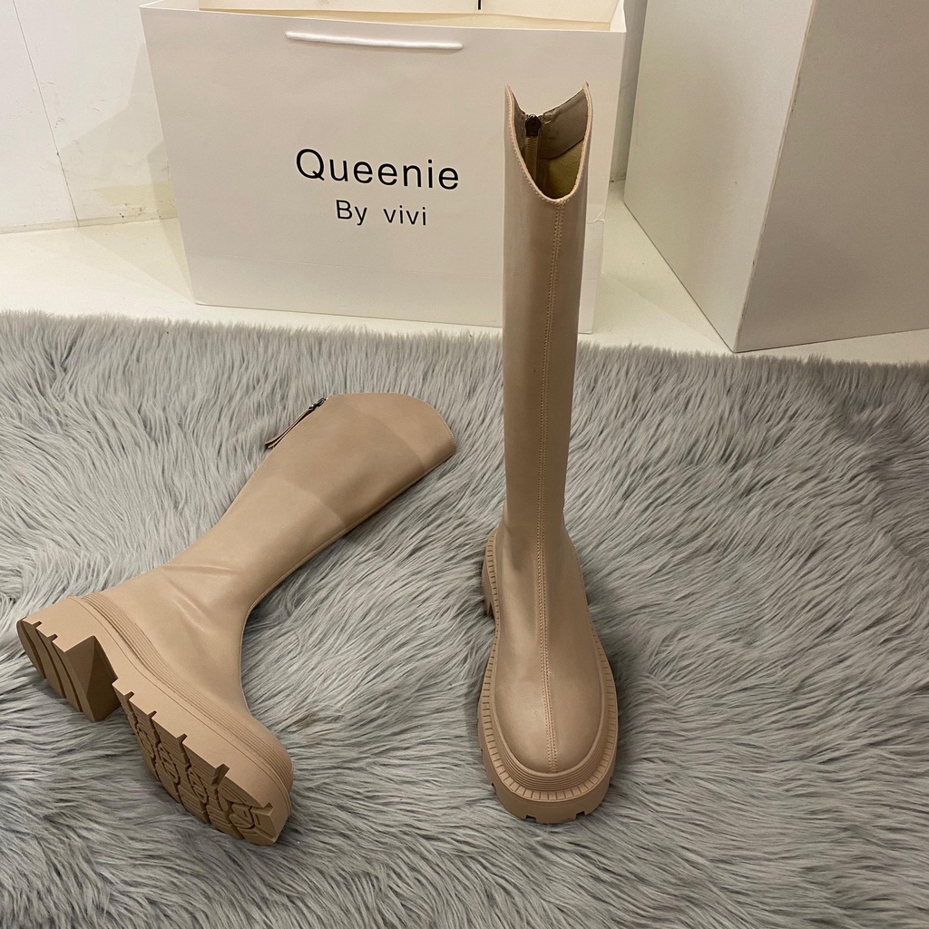 Giày Bốt Cổ Cao Màu Khaki Phong Cách Thời Trang Mới 2022