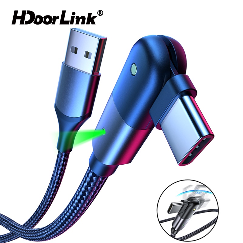 Dây cáp sạc nhanh HdoorLink USB type C 3A xoay 180 độ chuyên dụng cho điện thoại Samsung Galaxy Xiaomi Huawei