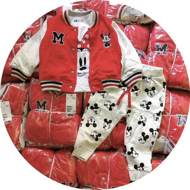 Set 3 chi tiết Mickey Minnie HM (áo khoác nỉ, áo cotton, quần nỉ) 1-6Y