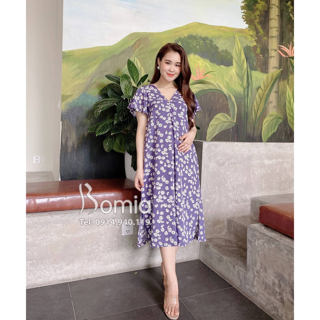 Váy bầu hoa cúc tím maxi