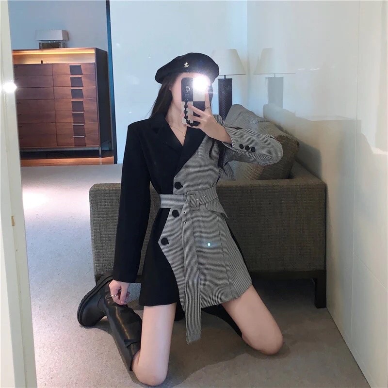 TKLIHN Áo váy Vest mix màu Ulzzang Sang Chảnh thanh lịch HOT FASHIONITA 2021