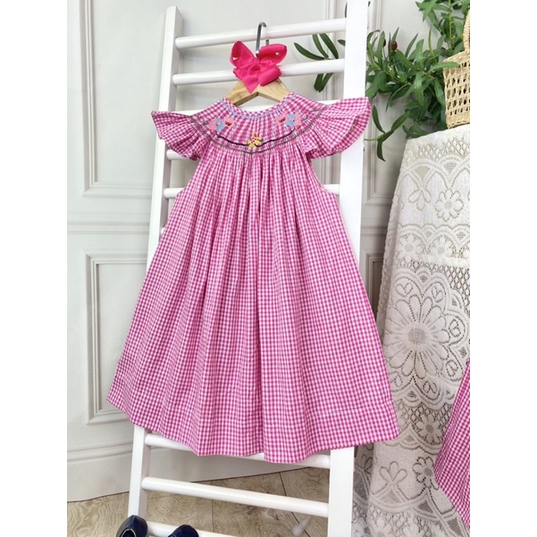 ĐẦM SMOCK HEO CARO HỒNG