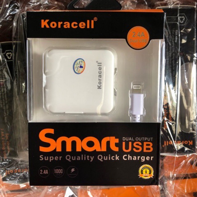 Bộ sạc Koracell 2.4A, Cáp Iphone 5/6/7 (2 cổng USB)