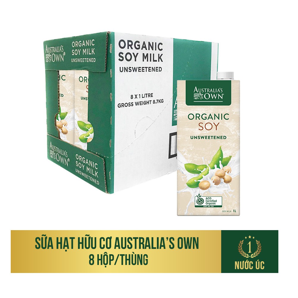 Thùng 8 Hộp Sữa Đậu Nành Không Ngọt Australia's Own Hộp 1 Lít