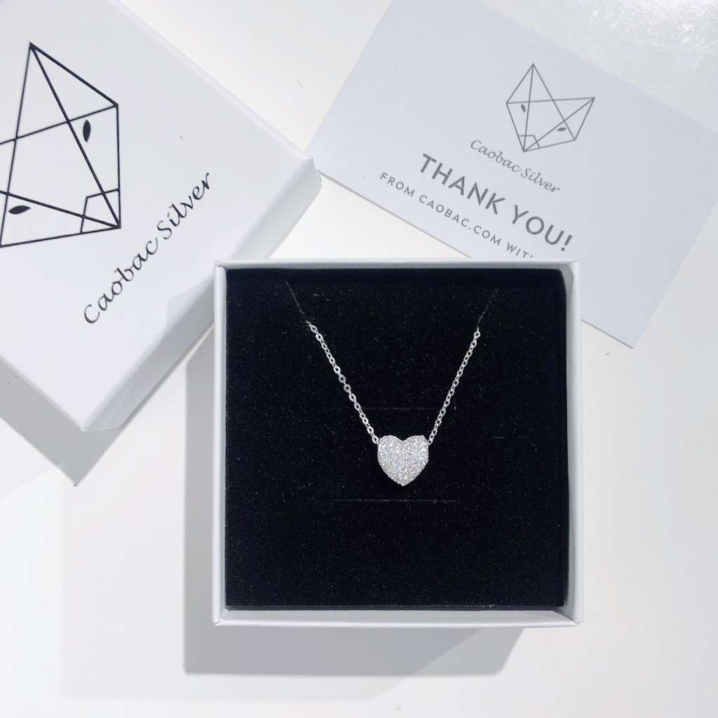 Dây Chuyền Bạc Ta S925 CaoBac SilverCao Cấp Họa Tiết Tim 3D Nạm Đá Sáng -  Trang Sức Cáo Bạc JEWELLERY