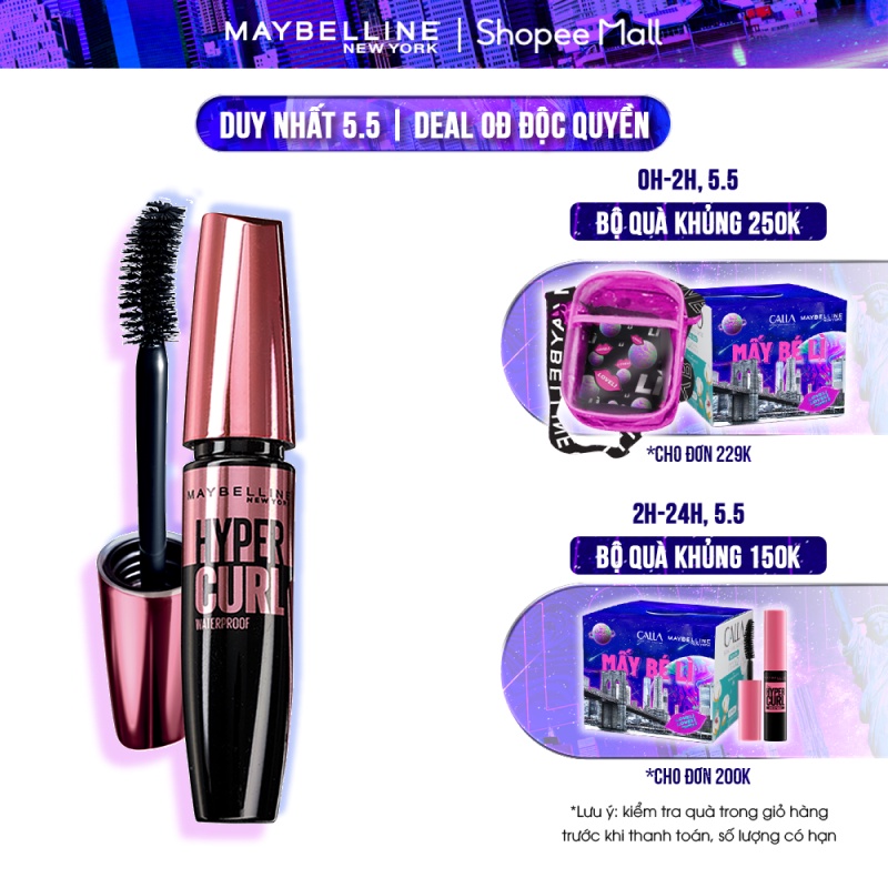 Mascara Dài Mi và Cong Mi Maybelline New York Hyper Curl Waterproof Chuốt Mi Đen 9.2ml