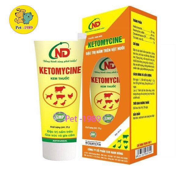 Kem Bôi Nấm Trên Chó Mèo, Gia Súc Và Gia Cầm Ketomycine Tuýp 25g Pet-1989
