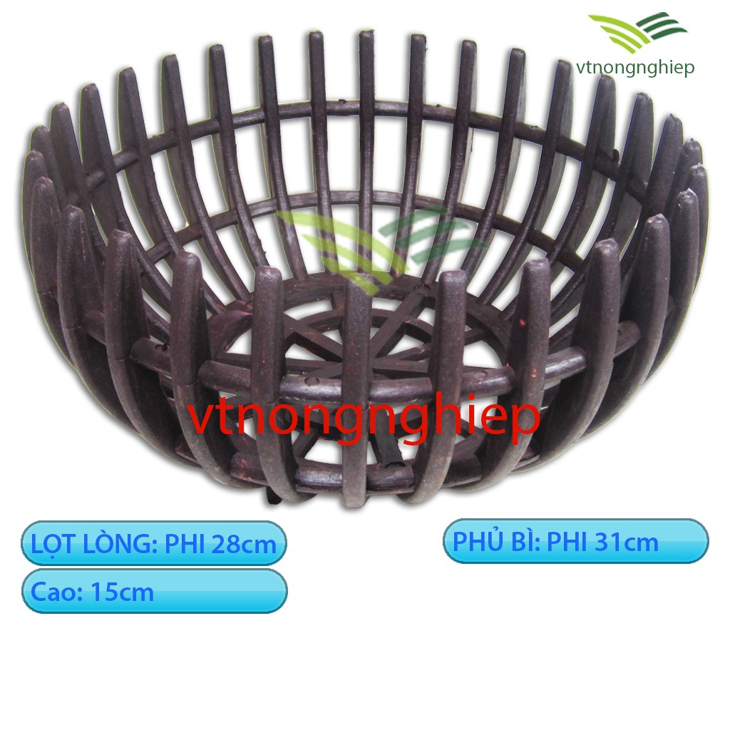 Chậu trồng lan nhựa phi 31, mẫu bí, chậu trồng lan giả gỗ, lọt lòng phi 28cm, màu nâu sậm, nhựa cứng- vtnongnghiep