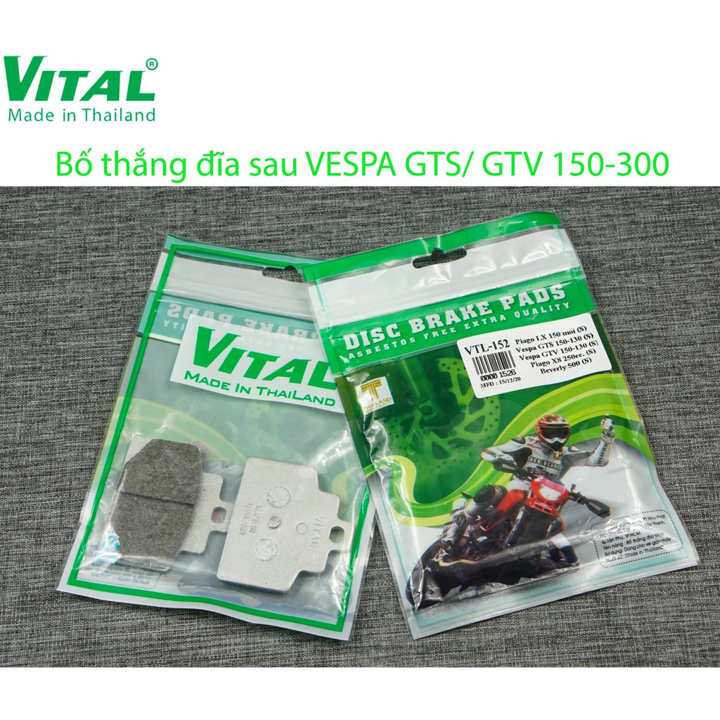 Bố thắng đĩa sau + trước VESPA GTV, GTS hiệu VITAL - Má phanh xe máy, bố thắng đĩa VITAL chính hãng Thái lan