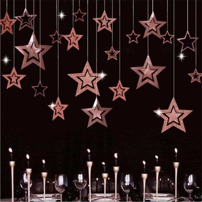 Set 7 Ngôi Sao Rỗng Kèm Dây Treo Trang Trí Giáng Sinh / Năm Mới