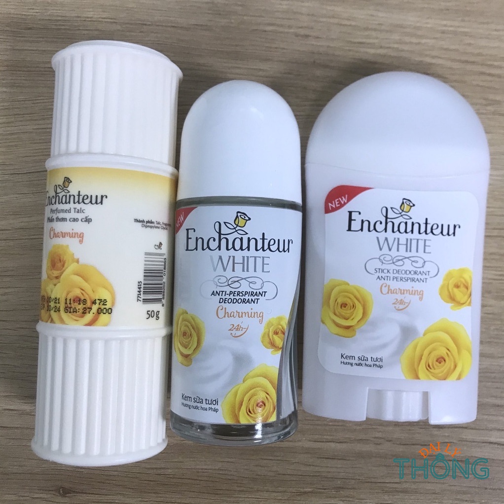 Lăn nách nữ trắng da Enchanteur White Charming 50ml/ Sáp khử mùi Enchanteur 40g/ Phấn thơm khử mùi 50g