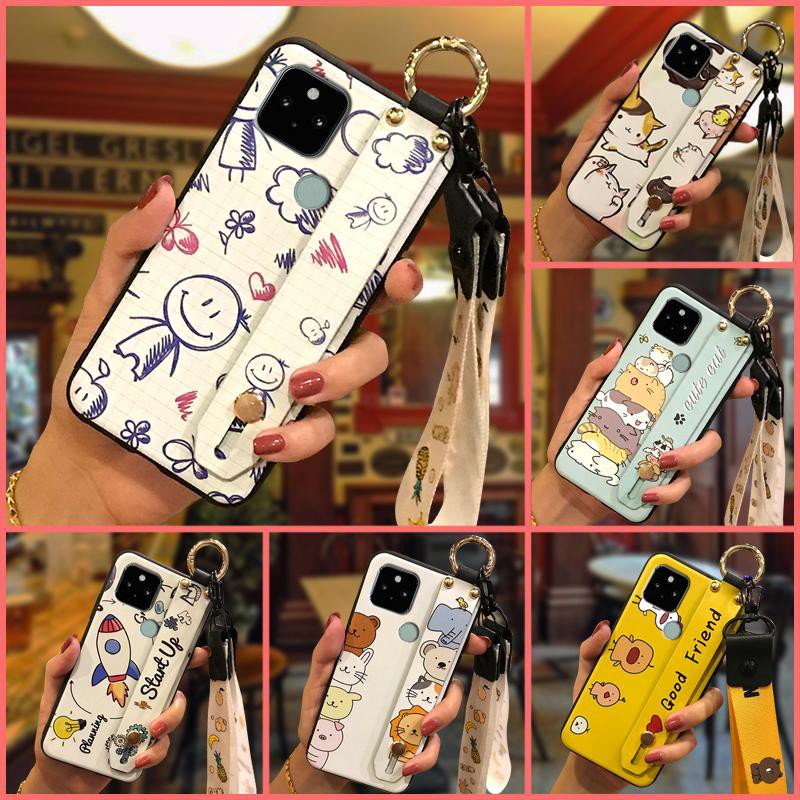 Ốp Lưng Họa Tiết Hoạt Hình Đáng Yêu Có Dây Giá Đỡ Cho Google Pixel 5