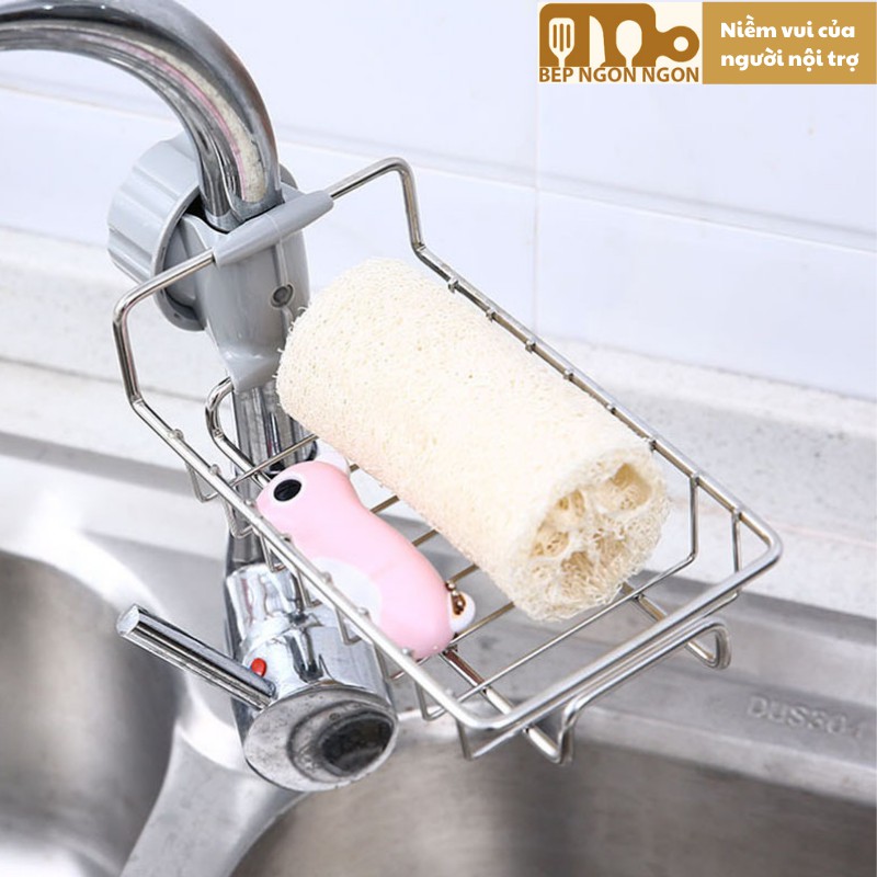 Giá inox đựng xốp cọ, chai nước rửa chén treo vòi nước bồn rửa chén tiện lợi dễ dàng_BEP NGON NGON