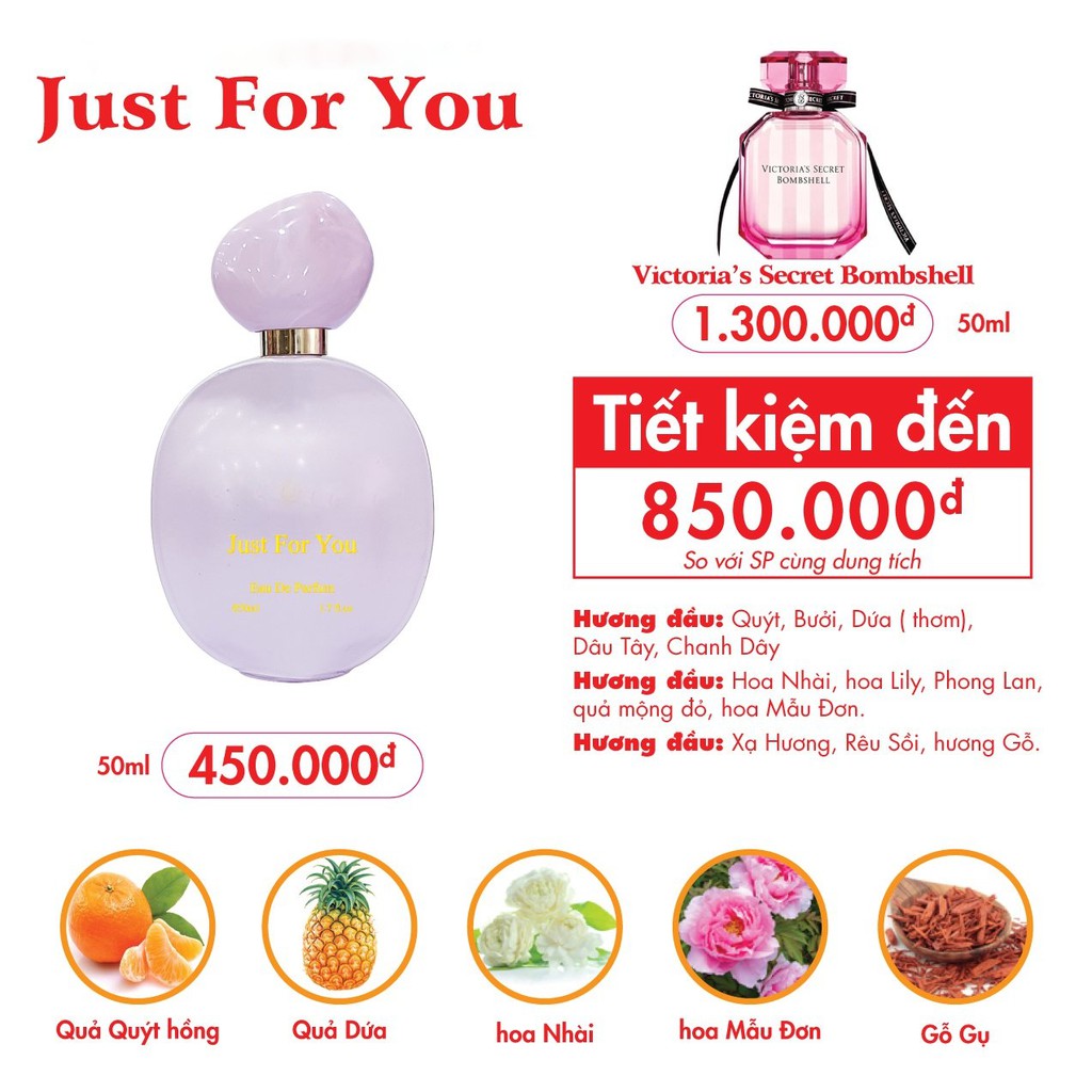 Nước hoa nữ JUST FOR YOU - NGỌT NGÀO ĐẦY QUYẾN RŨ  - MẪU MỚI 2021 (50ML)