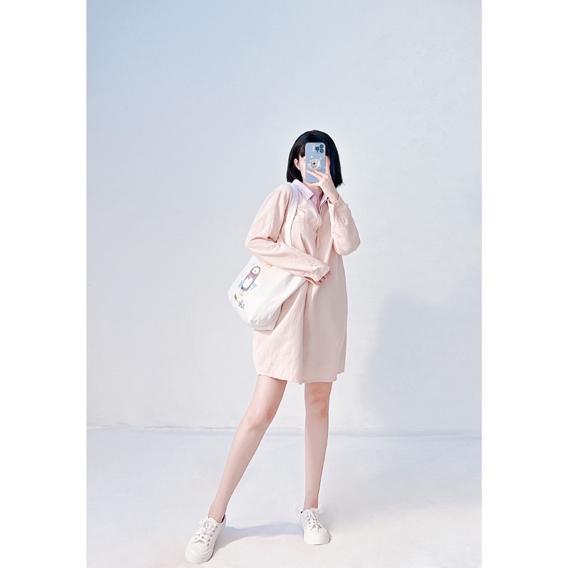 Đầm sơmi pastel tay dài