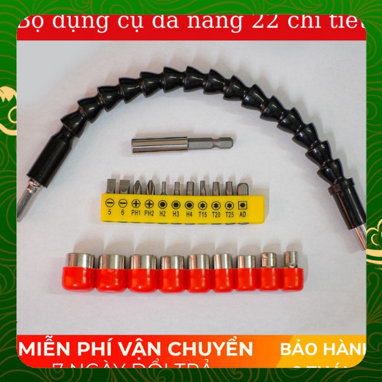 Bộ phụ kiện Vặn Vít Đầy Đủ 22 chi tiết - 10 đầu bắt vít - 9 đầu khẩu - phụ kiện máy khoan - máy bắt vít