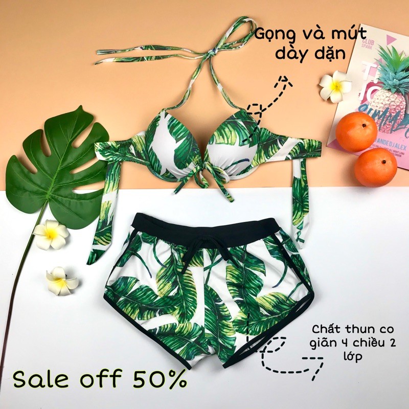 Bikini nâng ngực quần đùi chuối xanh