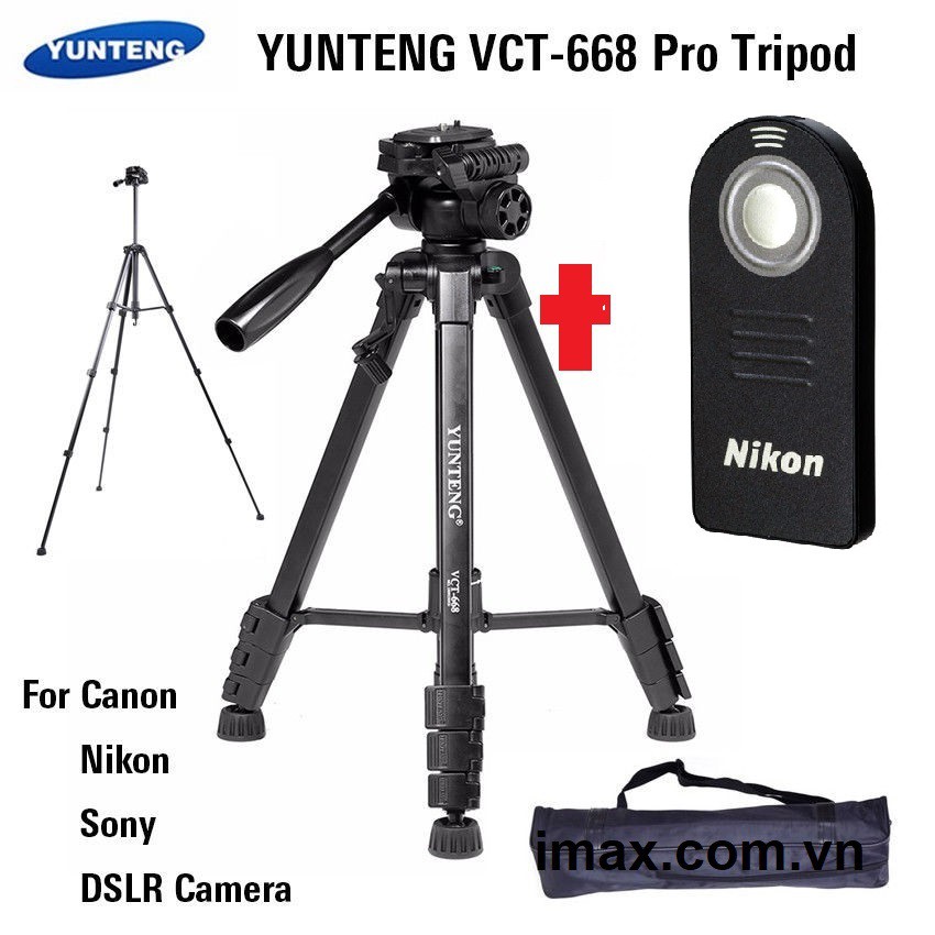 Chân Yunteng 668 + Kẹp Điện thoại Hoặc Remote Máy ảnh Canon/ Nikon/ Sony