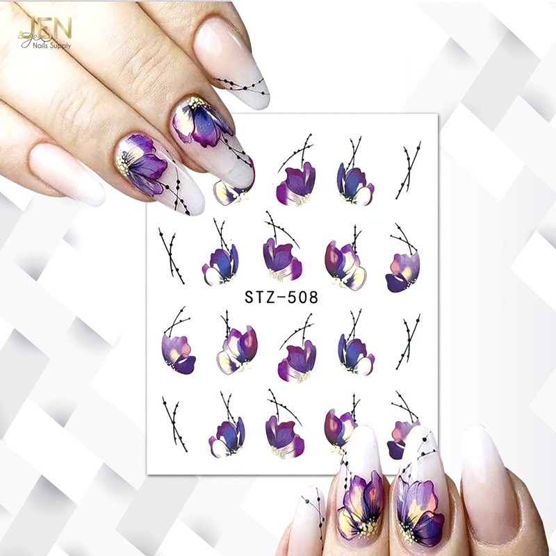 Sticker nước dán móng hoa tím