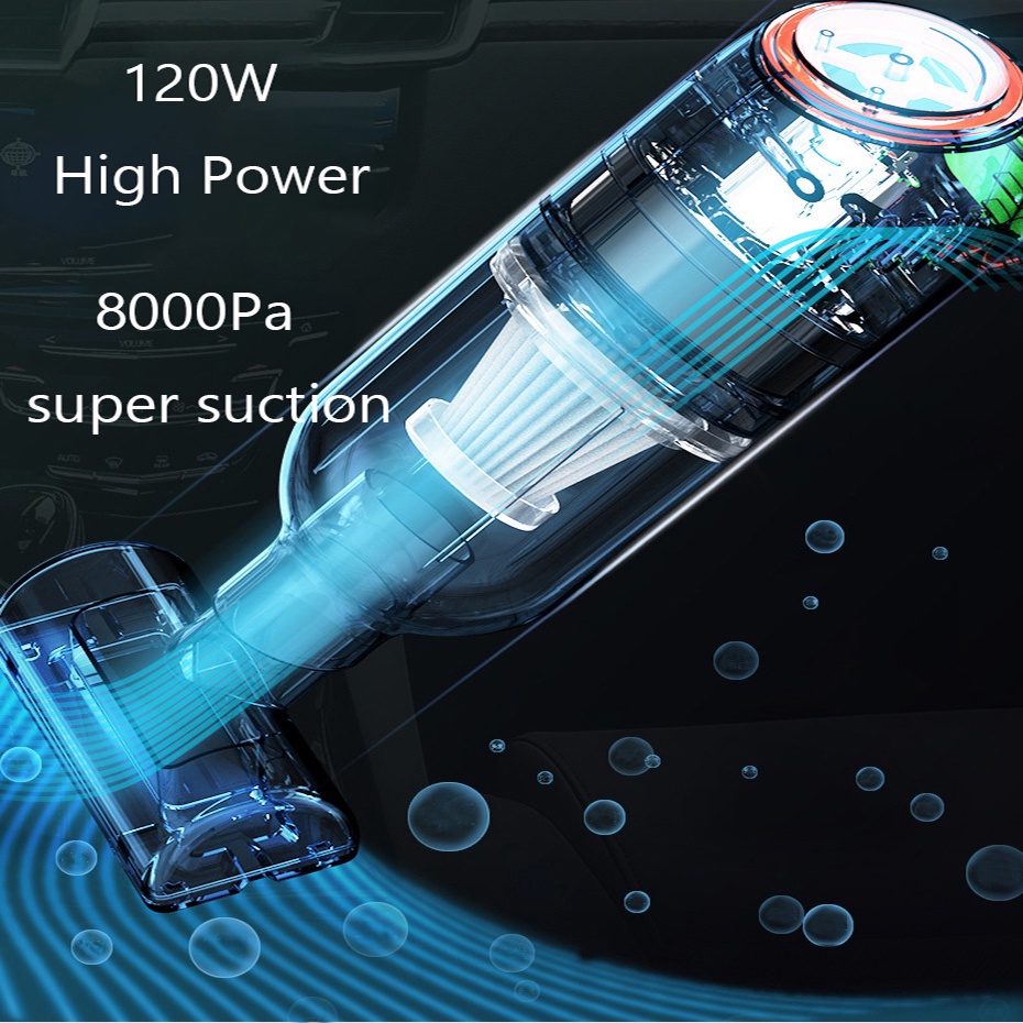 Máy Hút Bụi Không Dây Cầm Tay Cắm Sạc USB 8000pa 120W Tiện Dụng Cho Xe Hơi/Nhà Cửa/Văn Phòng