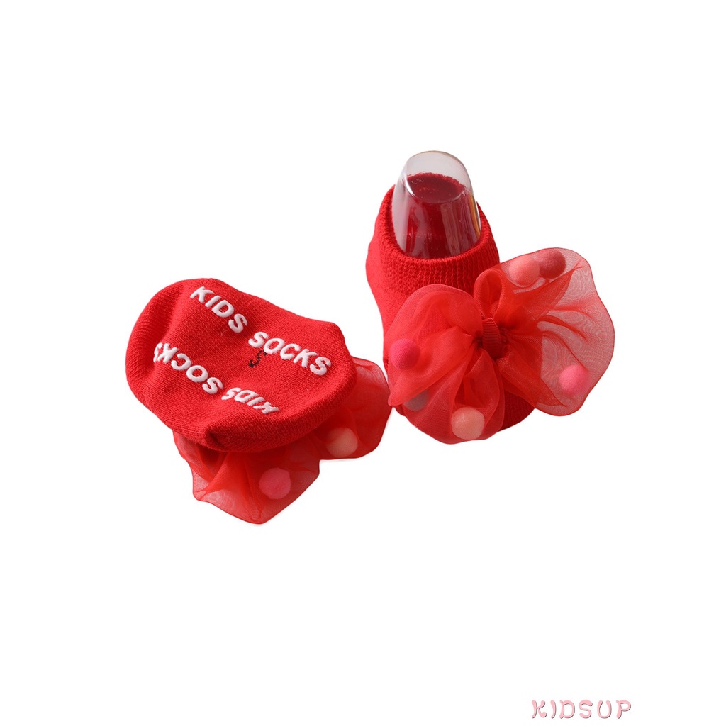 Tất ngắn chống trượt đính nơ lưới thời trang xuân thu cho bé gái